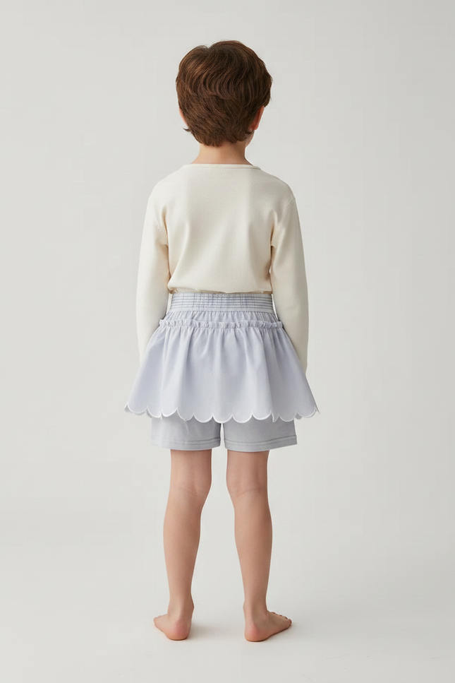 Pantalon Jupe Bleu Ciel Scallopée Ample Enfant Coton - vue 2