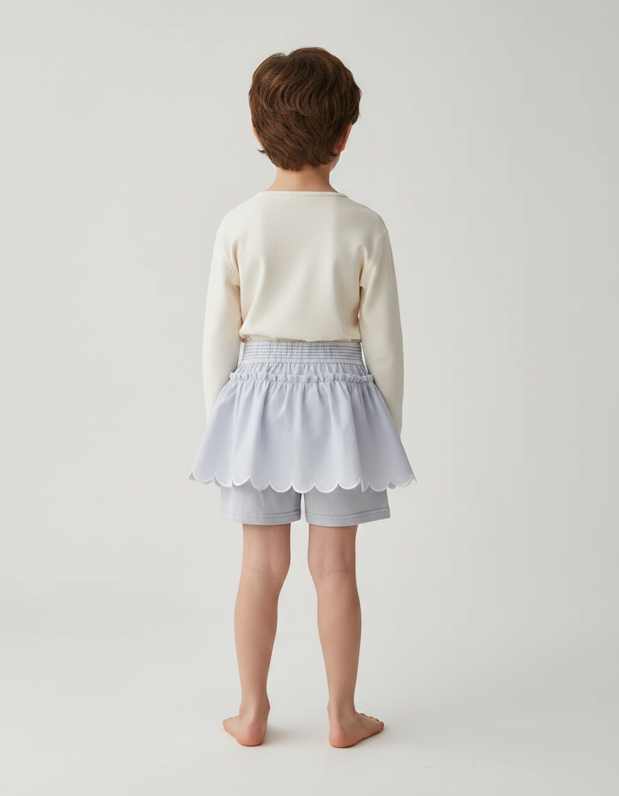 Pantalon Jupe Bleu Ciel Scallopée Ample Enfant Coton - vue 2