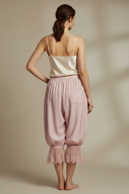 Pantalon Jupe Rose Bouffant Dentelle Fluide - Viscose - vue 2