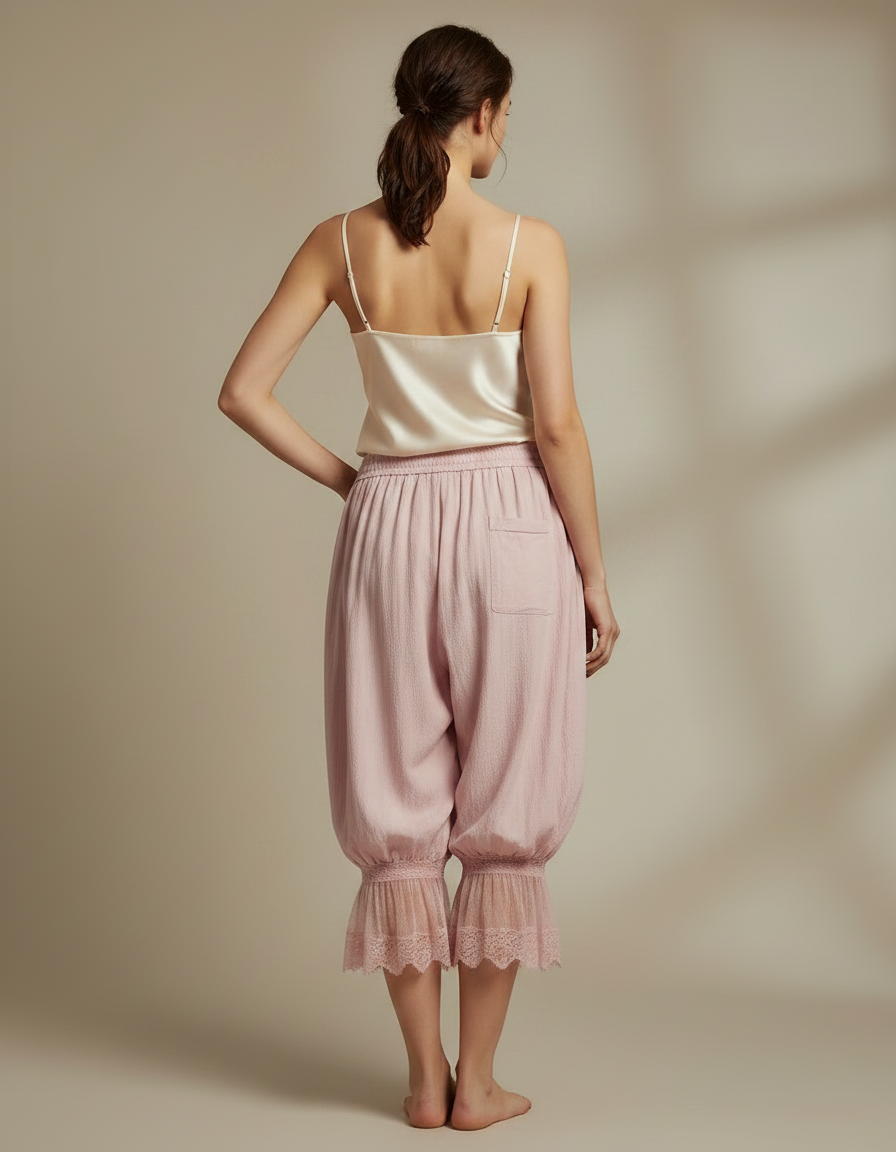 Pantalon Jupe Rose Bouffant Dentelle Fluide - Viscose - vue 2
