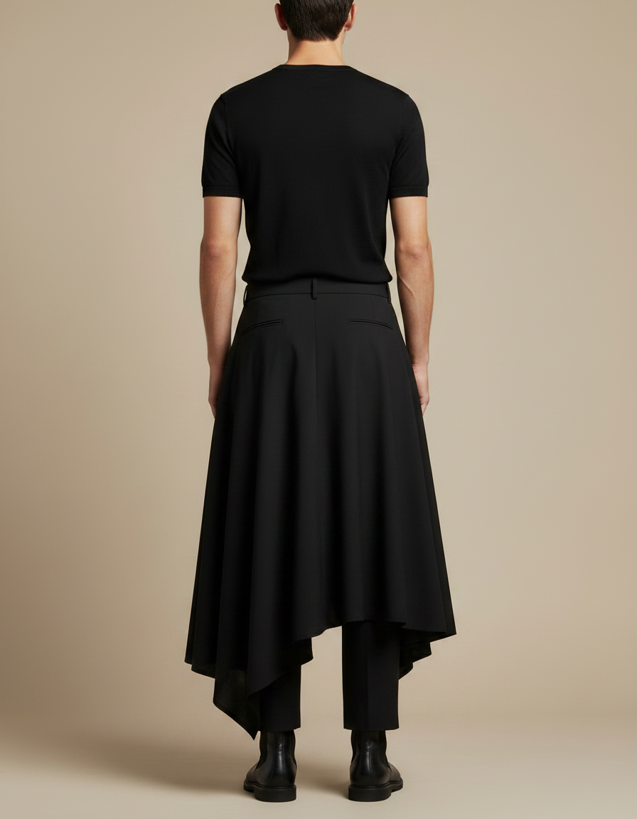 Pantalon Jupe Noir Asymétrique Fluide Élégant Homme - Polyester - vue 2