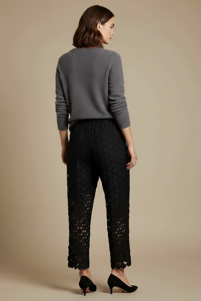 Pantalon Jupe Noir Dentelle Cercles Ample Élégant - Maille - vue 2