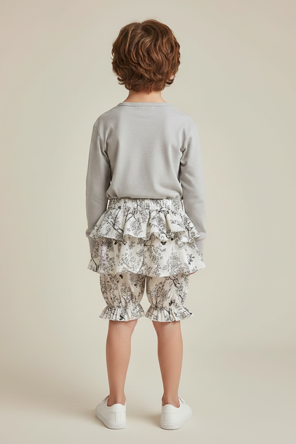 Pantalon Jupe Blanc Volants Coton Motif Floral Enfant - vue 2