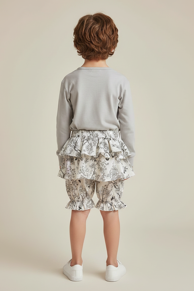 Pantalon Jupe Blanc Volants Coton Motif Floral Enfant - vue 2