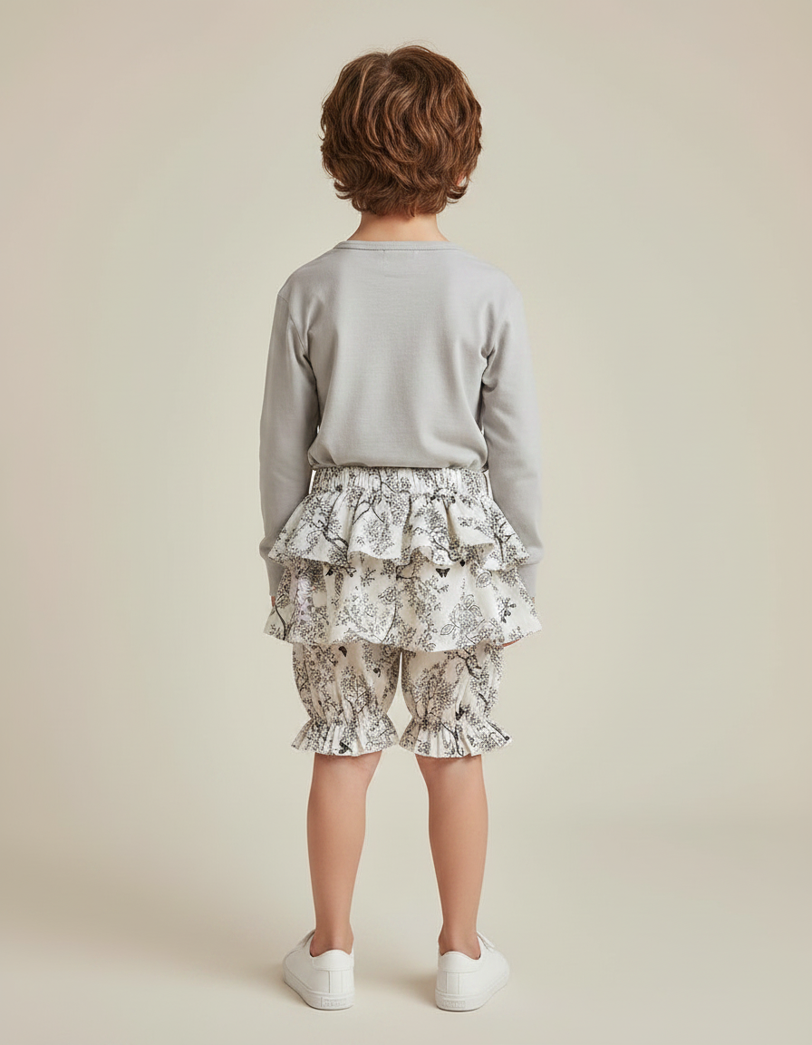 Pantalon Jupe Blanc Volants Coton Motif Floral Enfant - vue 2