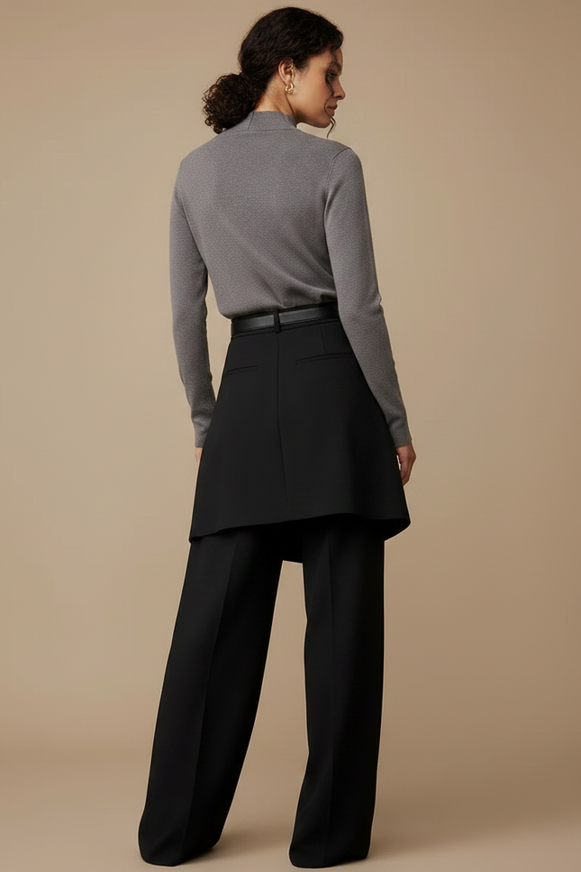 Pantalon Jupe Noir Ample Élégant Superposé Chic - Polyester - vue 2