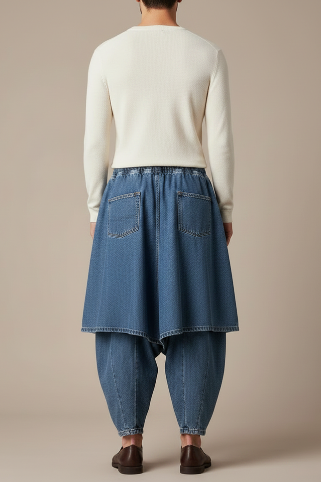 Pantalon Jupe Denim Ample Décontracté Homme - Bleu Jean - vue 2