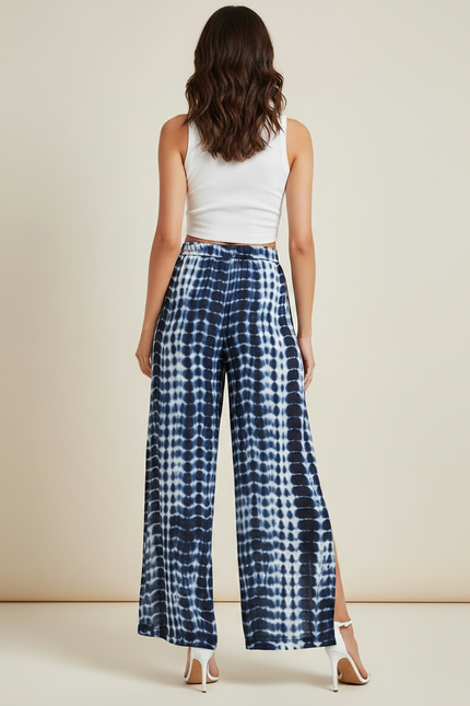 Pantalon Jupe Bleu Tie-dye Fendu Ample Bohème Fluide - Viscose - vue 2
