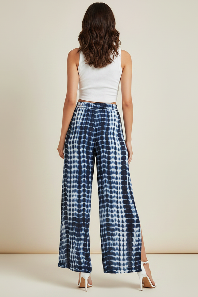 Pantalon Jupe Bleu Tie-dye Fendu Ample Bohème Fluide - Viscose - vue 2