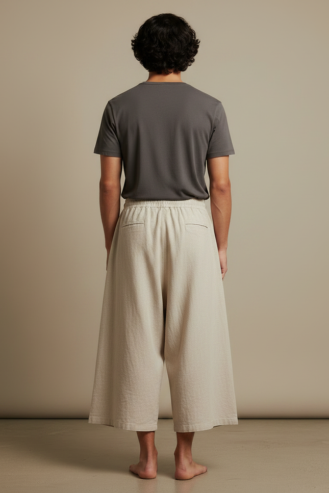 Pantalon Jupe Lin Ample Asymétrique Décontracté Beige - vue 2
