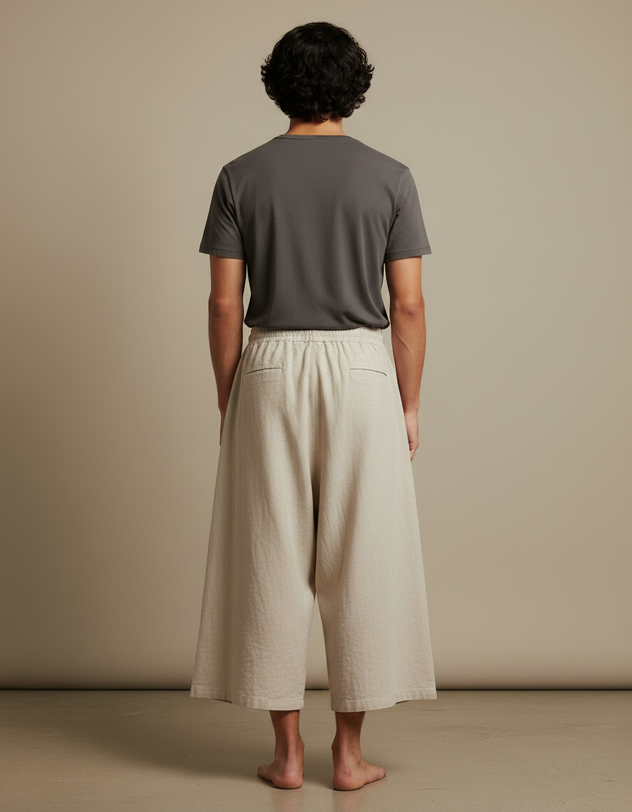 Pantalon Jupe Lin Ample Asymétrique Décontracté Beige - vue 2