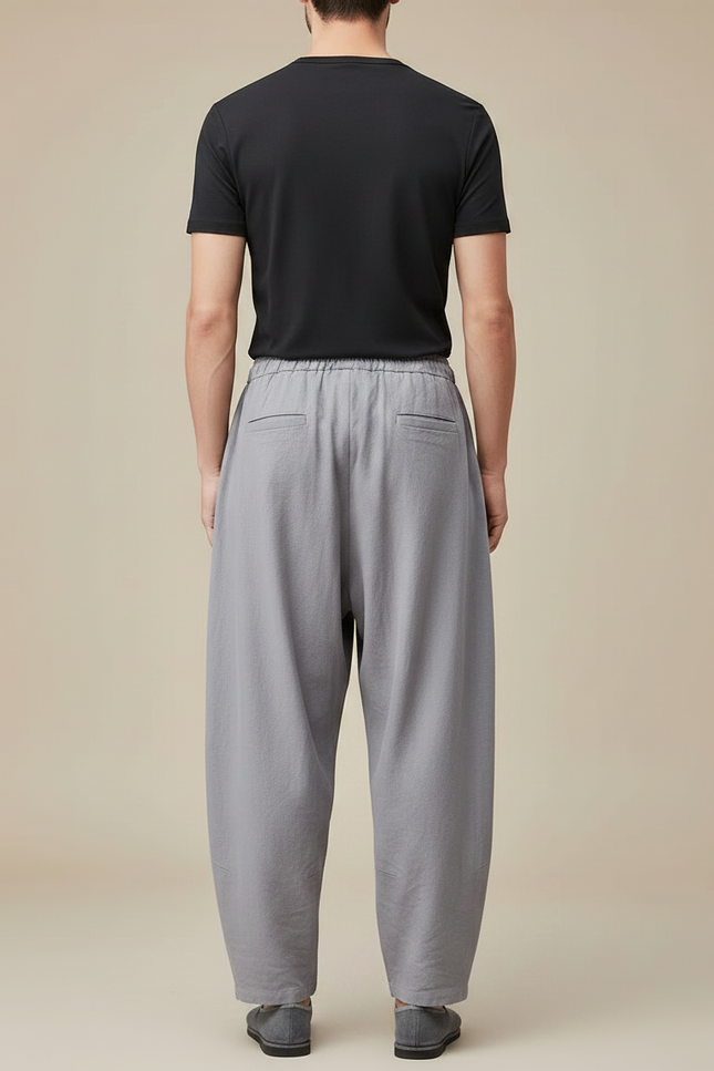 Pantalon Jupe Gris Lin Ample Décontracté Homme - vue 2