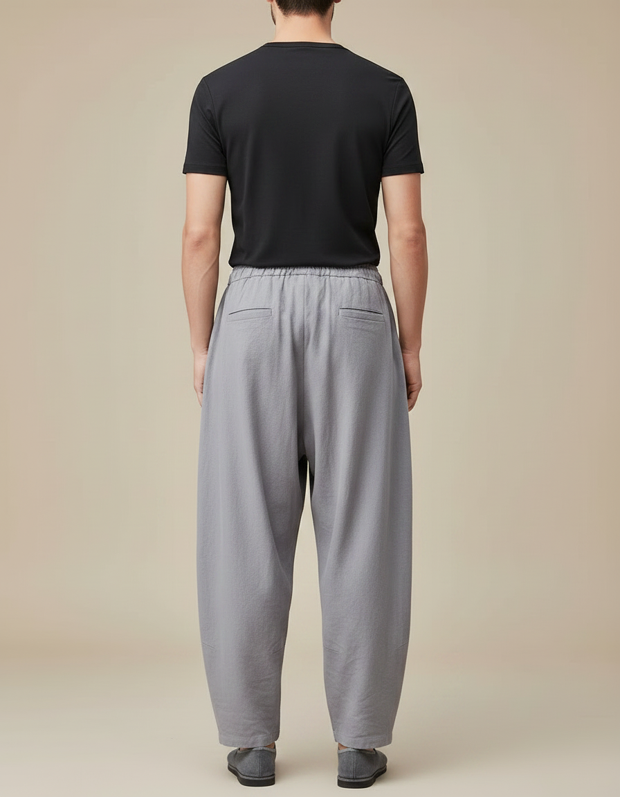 Pantalon Jupe Gris Lin Ample Décontracté Homme - vue 2