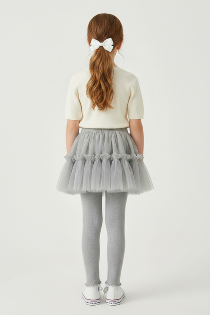 Pantalon Jupe Gris Tulle Plissé Intégré Confortable - Maille - vue 2