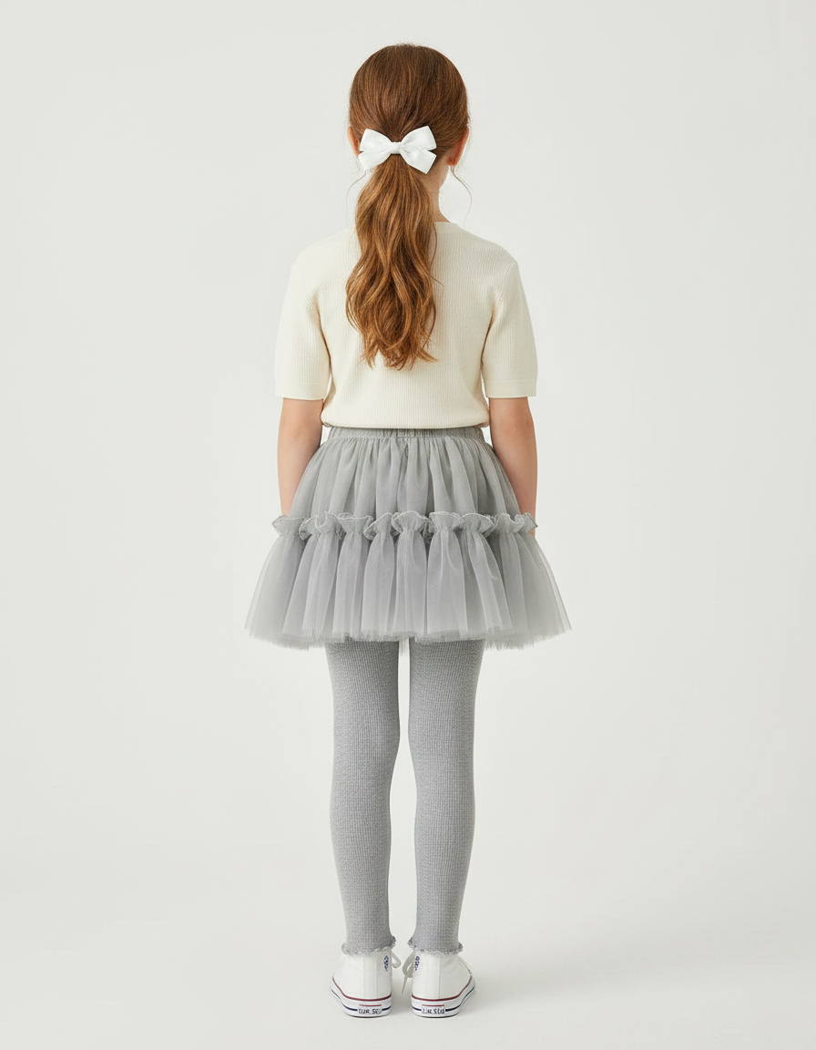 Pantalon Jupe Gris Tulle Plissé Intégré Confortable - Maille - vue 2