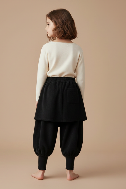 Pantalon Jupe Noir Plissé Intégré Chaud Fille - Cordé - vue 2