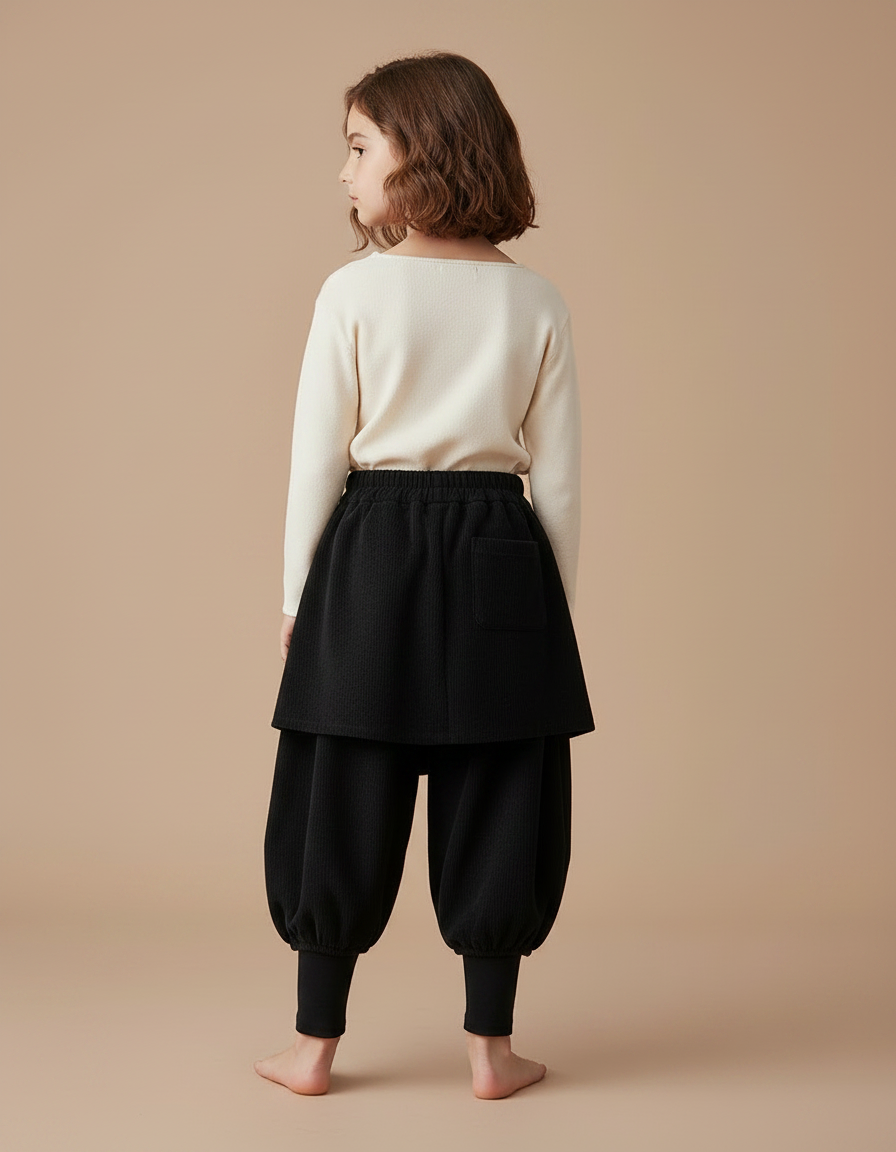 Pantalon Jupe Noir Plissé Intégré Chaud Fille - Cordé - vue 2