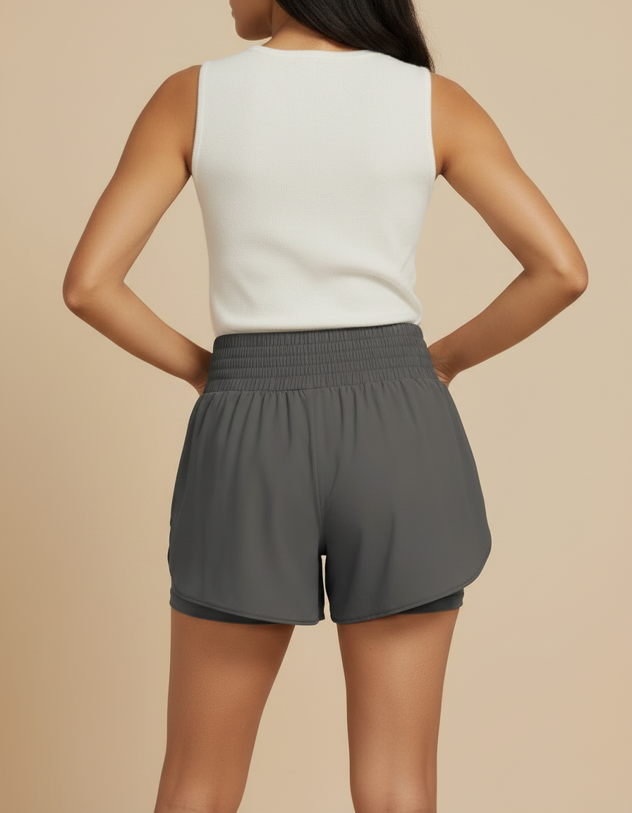 Pantalon Jupe Gris Smocké Fluide Doublé Sportif - Polyester - vue 2