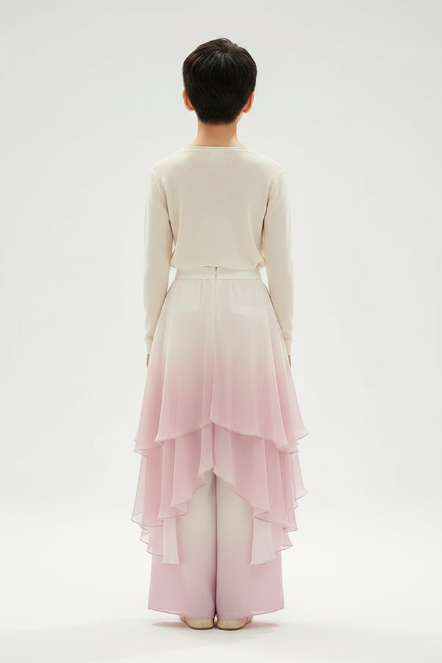 Pantalon Jupe Rose Dégradé Fluide Gaze Élégant - Polyester - vue 2