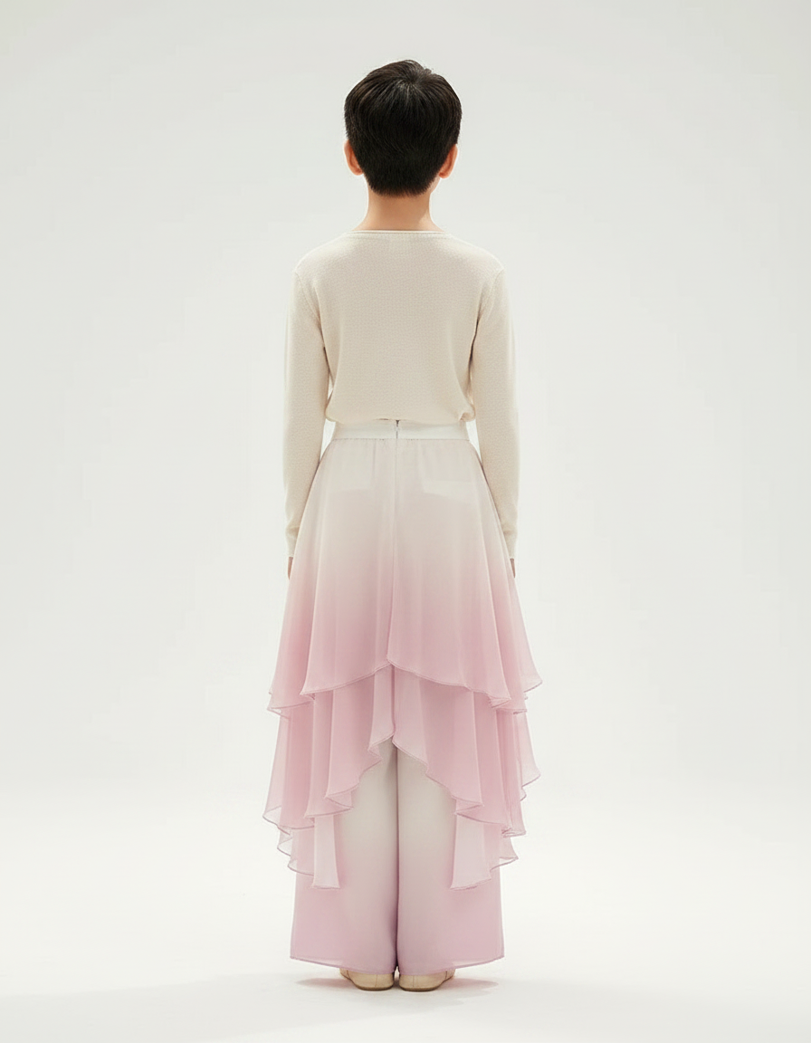 Pantalon Jupe Rose Dégradé Fluide Gaze Élégant - Polyester - vue 2