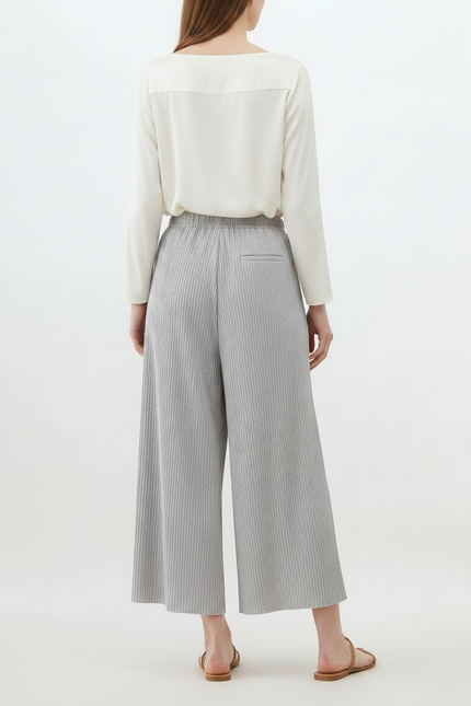 Pantalon Jupe Gris Plissé Fluide Décontracté Ample - Maille - vue 2