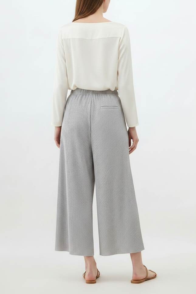 Pantalon Jupe Gris Plissé Fluide Décontracté Ample - Maille - vue 2