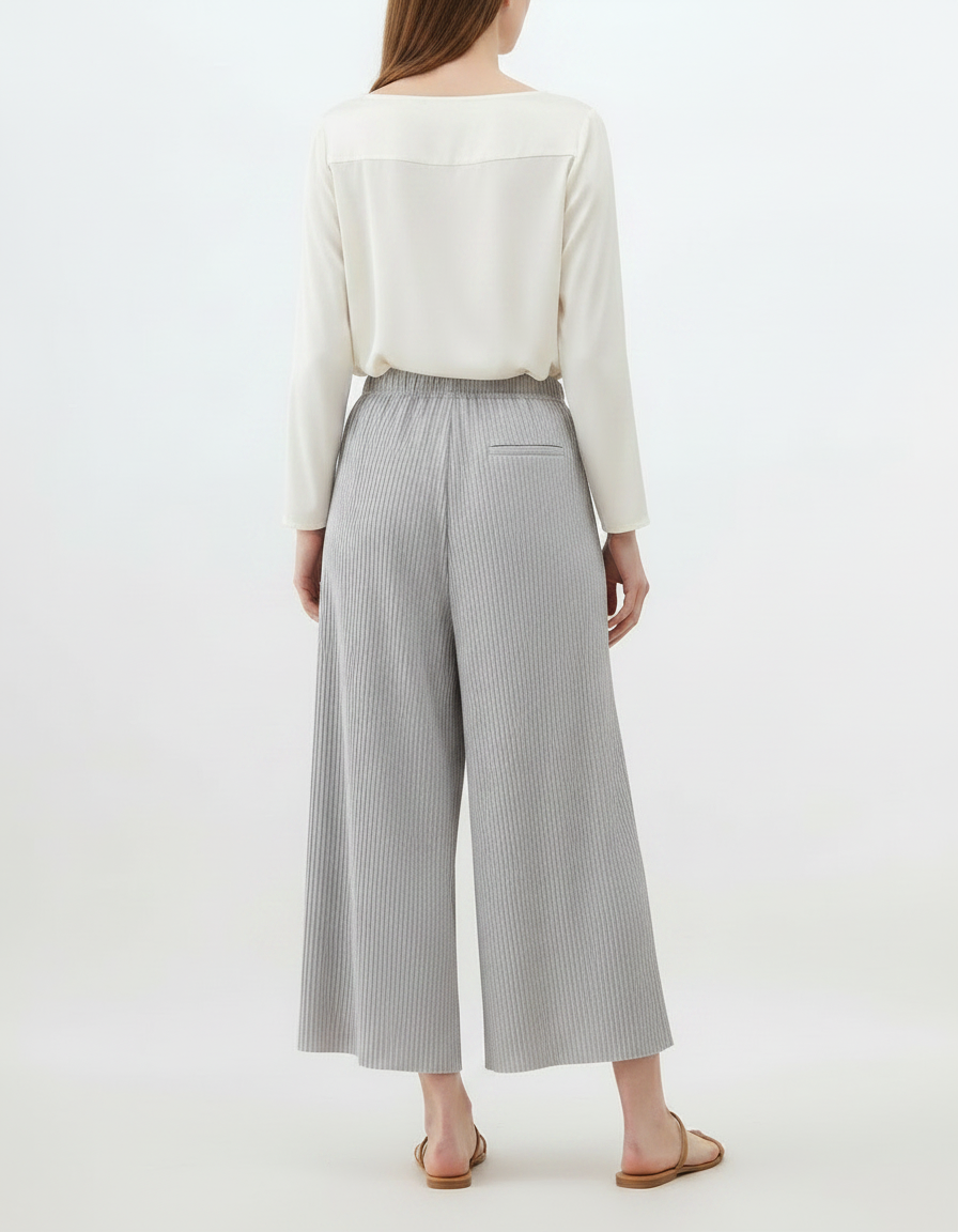 Pantalon Jupe Gris Plissé Fluide Décontracté Ample - Maille - vue 2