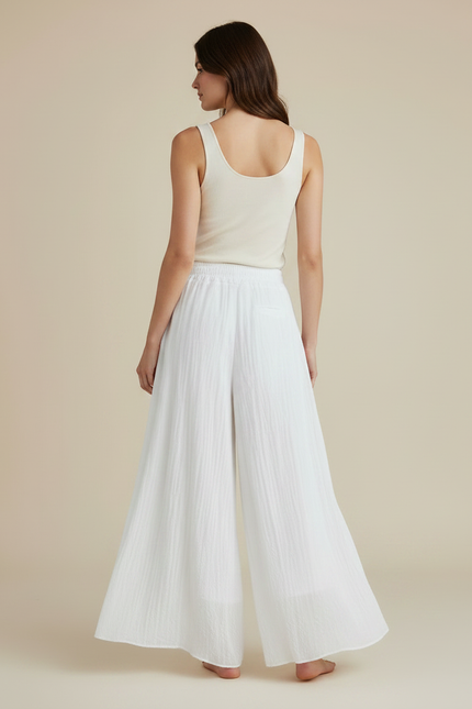 Pantalon Jupe Blanc Ample Fluide Coton Élégant - Lin - vue 2