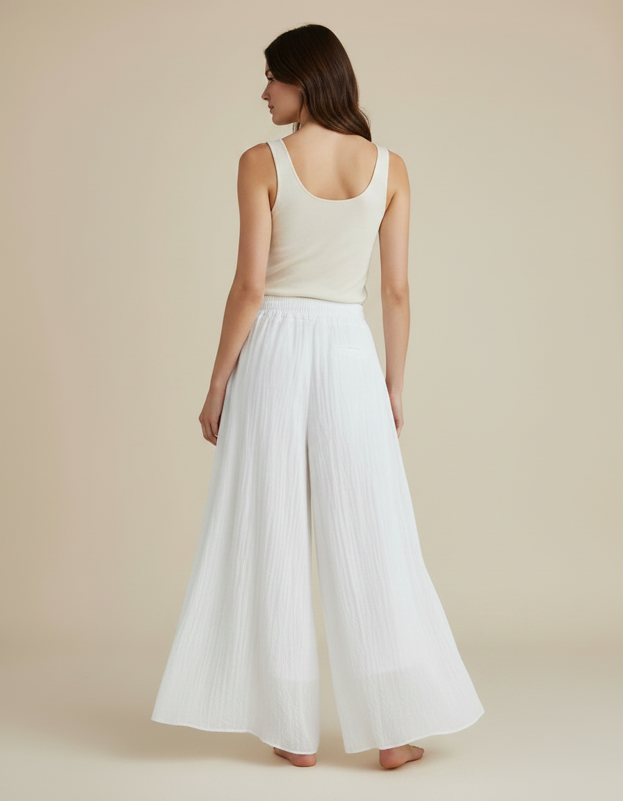 Pantalon Jupe Blanc Ample Fluide Coton Élégant - Lin - vue 2