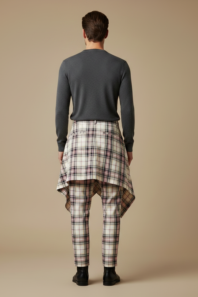 Pantalon Jupe Écossais Asymétrique Plaid Homme Femme - Multicolore Coton - vue 2