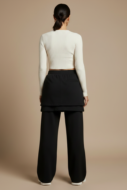 Pantalon Jupe Noir Ample Superposé Décontracté - Molleton - vue 2