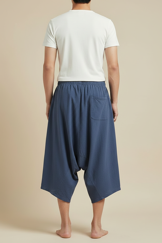 Pantalon Jupe Coton Lin Ample Bleu Homme - vue 2