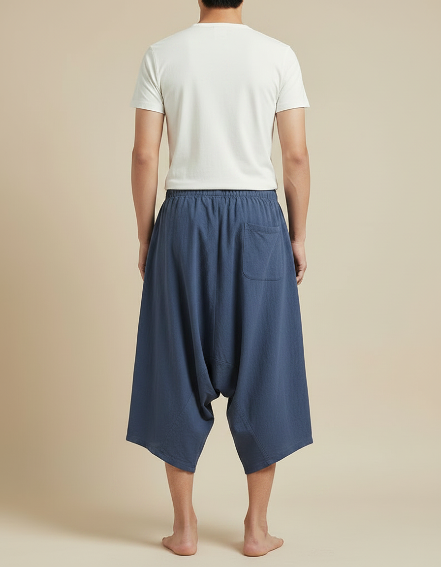 Pantalon Jupe Coton Lin Ample Bleu Homme - vue 2