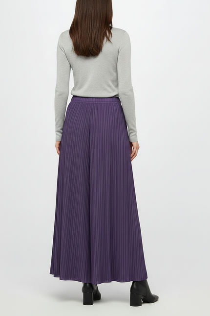 Pantalon Jupe Plissé Fluide Ample Violet Élégant - Polyester - vue 2
