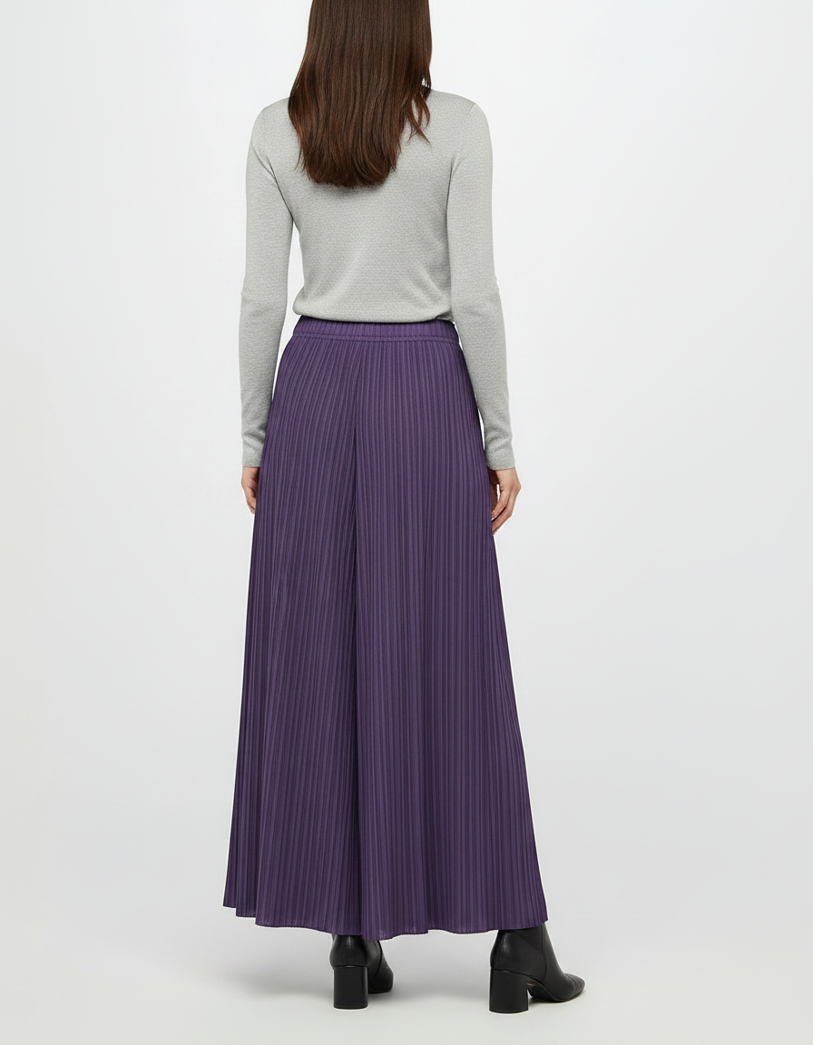 Pantalon Jupe Plissé Fluide Ample Violet Élégant - Polyester - vue 2