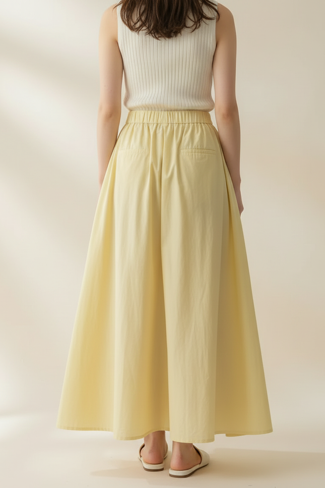 Pantalon Jupe Jaune Ample Fluide Longue Élastique - Coton - vue 2