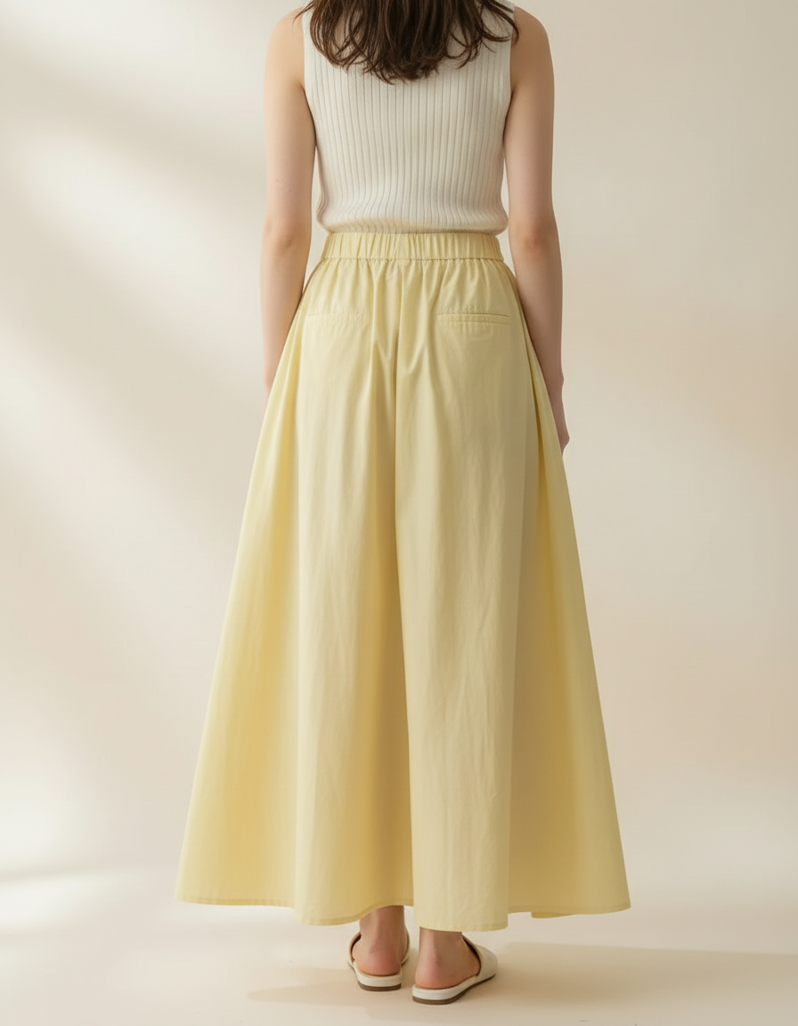 Pantalon Jupe Jaune Ample Fluide Longue Élastique - Coton - vue 2