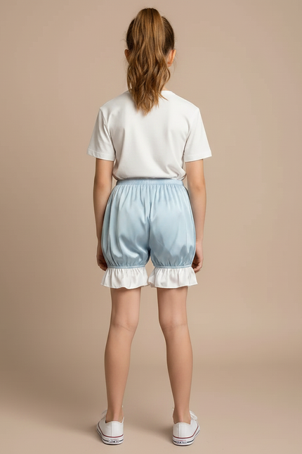 Pantalon Jupe Bleu Ciel Satin Volants Bouffant Court - vue 2
