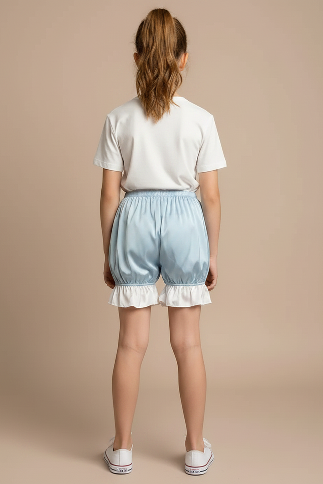 Pantalon Jupe Bleu Ciel Satin Volants Bouffant Court - vue 2