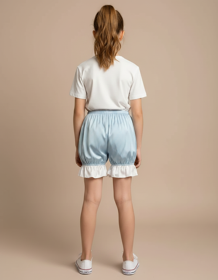 Pantalon Jupe Bleu Ciel Satin Volants Bouffant Court - vue 2