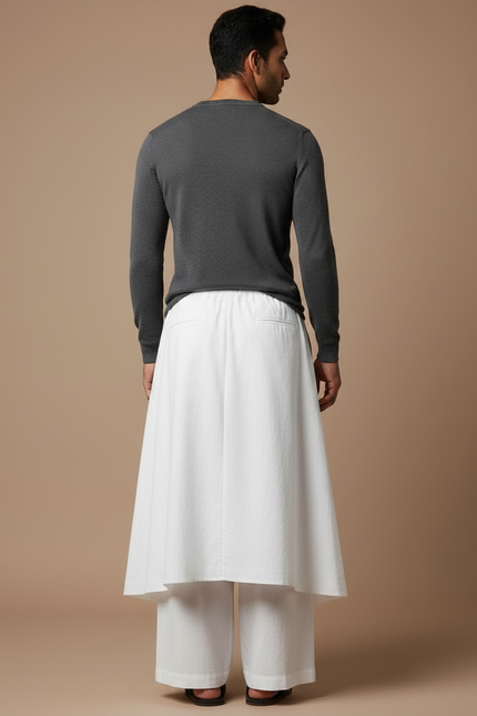 Pantalon Jupe Blanc Plissé Ample Décontracté Homme - Coton - vue 2