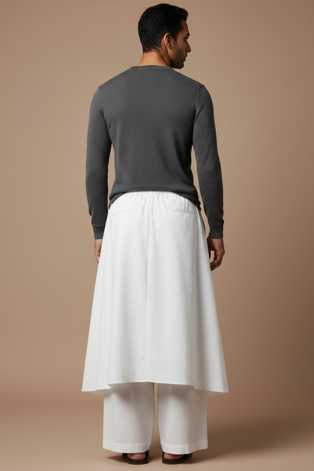 Pantalon Jupe Blanc Plissé Ample Décontracté Homme - Coton - vue 2