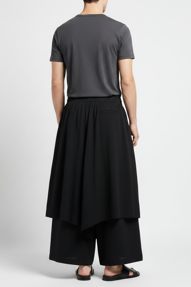 Pantalon Jupe Noir Ample Fluide Décontracté Moderne - Viscose - vue 2