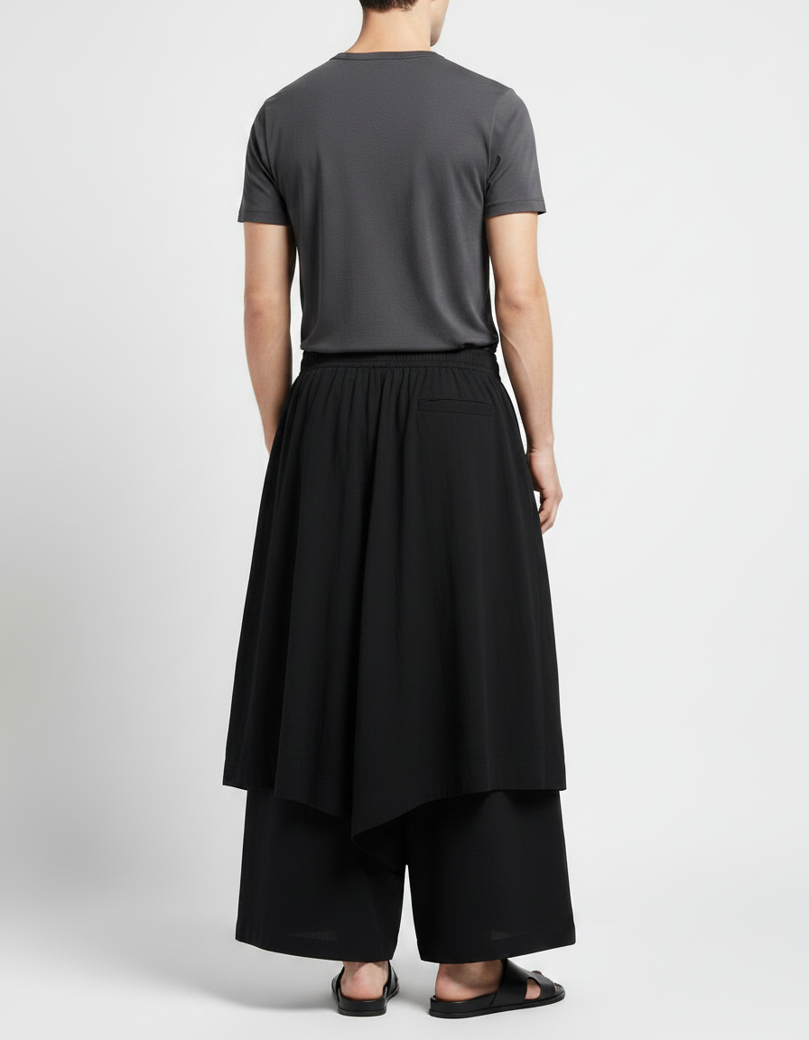 Pantalon Jupe Noir Ample Fluide Décontracté Moderne - Viscose - vue 2