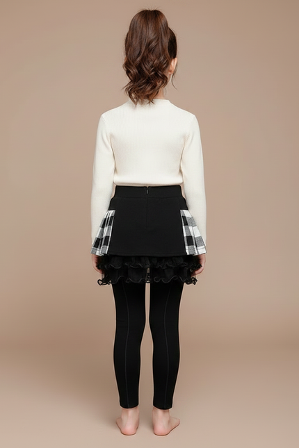 Pantalon Jupe Carreaux Noir Blanc Tulle Fille - Maille - vue 2