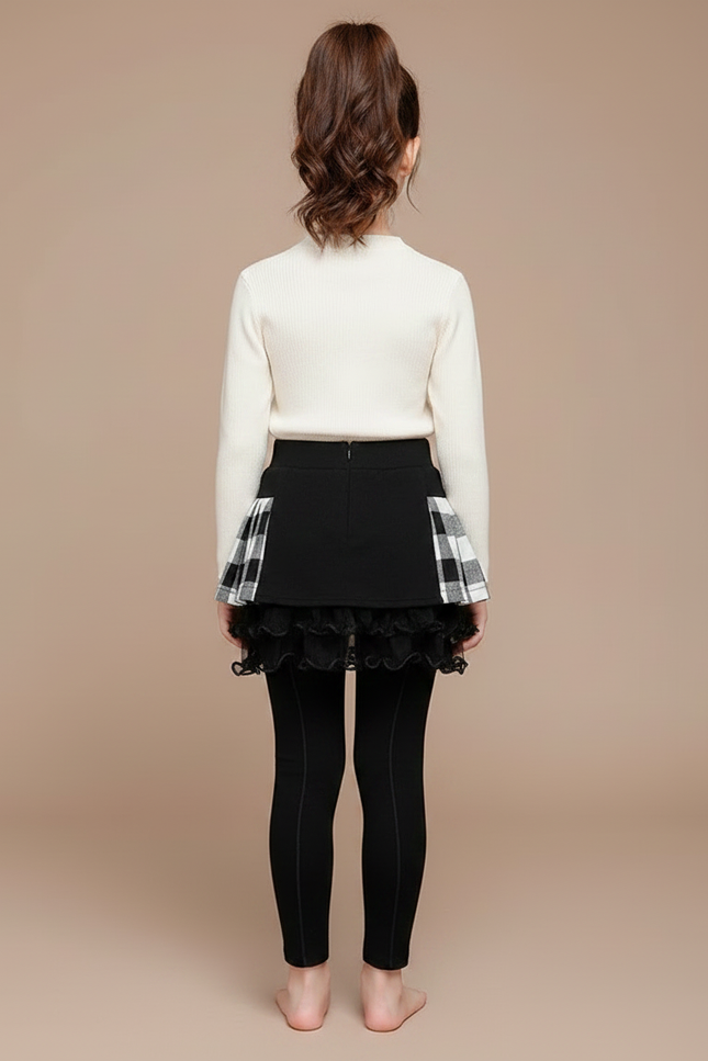 Pantalon Jupe Carreaux Noir Blanc Tulle Fille - Maille - vue 2