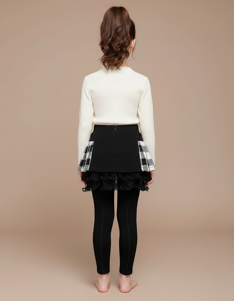 Pantalon Jupe Carreaux Noir Blanc Tulle Fille - Maille - vue 2