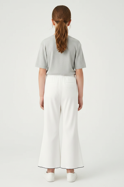 Pantalon Jupe Blanc Côtelé Élastique Ondulé Fille - Maille - vue 2