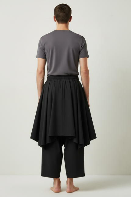 Pantalon Jupe Noir Plissé Ample Unisexe Moderne - Polyester - vue 2