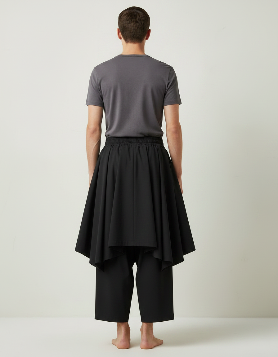 Pantalon Jupe Noir Plissé Ample Unisexe Moderne - Polyester - vue 2